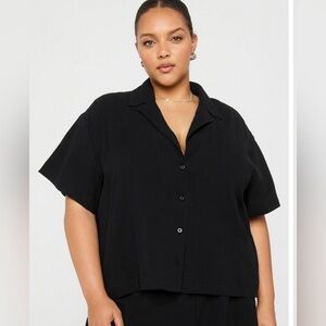 NEW Fabletics Cotton Voile Resort Shirt Gauze Button Down Cotton Black 2X NWT